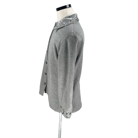 St John Sport Marie Grey Fleece Light Jacket Women’s P Gray Embroidered Button - Picture 5 of 11